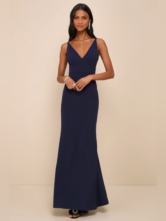 Lulus Dresses & Skirts - Lulus Melora Navy Blue Sleeveless Maxi Dress M NWT Elegant V-Neck Evening Gown